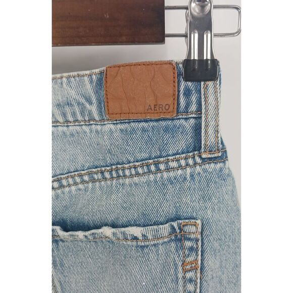 Aeropostale Medium Wash Distressed Denim Y2K High Rise Jean Mini Skirt Sz 00 - Picture 5 of 7